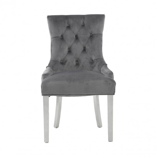 Chelsea Chrome And Grey Velvet Button Back Dining Chair 