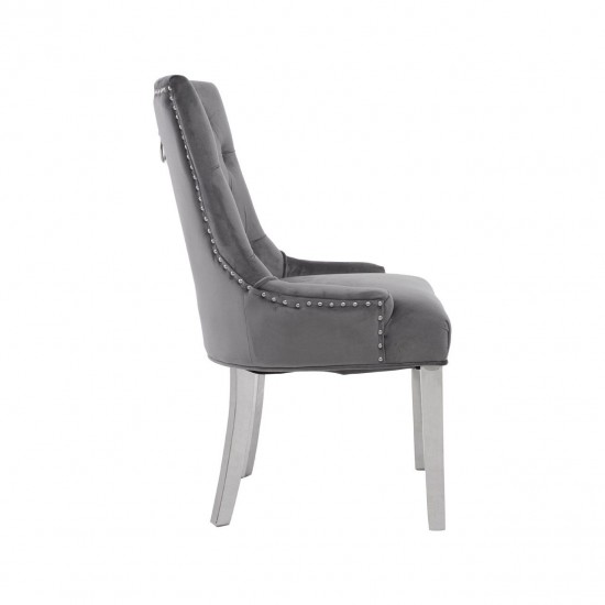 Chelsea Chrome And Grey Velvet Button Back Dining Chair 