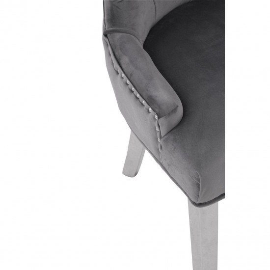 Chelsea Chrome And Grey Velvet Button Back Dining Chair 