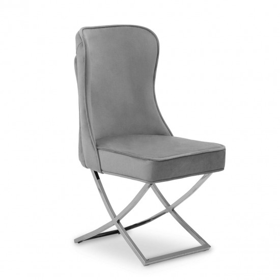 Belgravia Grey Velvet Back Button And Chrome Cross Base Dining Chair