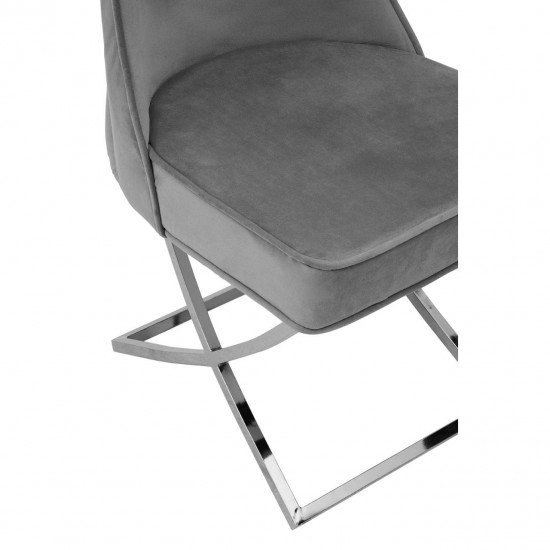 Belgravia Grey Velvet Back Button And Chrome Cross Base Dining Chair