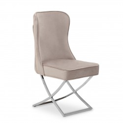 Belgravia Mink Velvet Back Button And Chrome Cross Base Dining Chair