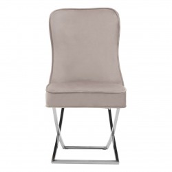 Belgravia Mink Velvet Back Button And Chrome Cross Base Dining Chair