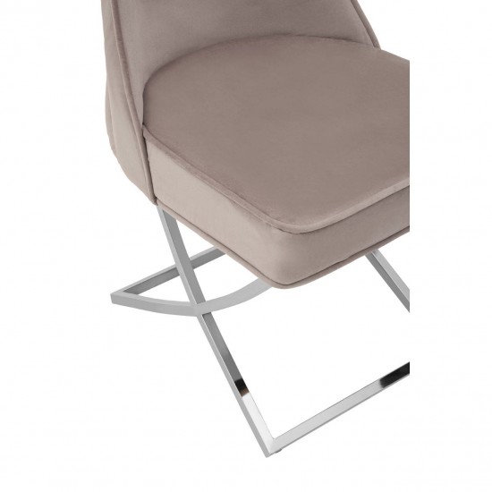 Belgravia Mink Velvet Back Button And Chrome Cross Base Dining Chair