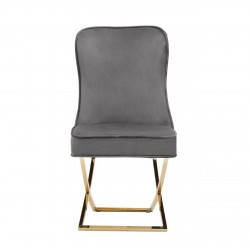 Belgravia Grey Velvet Back Button And Gold Cross Base Dining Chair