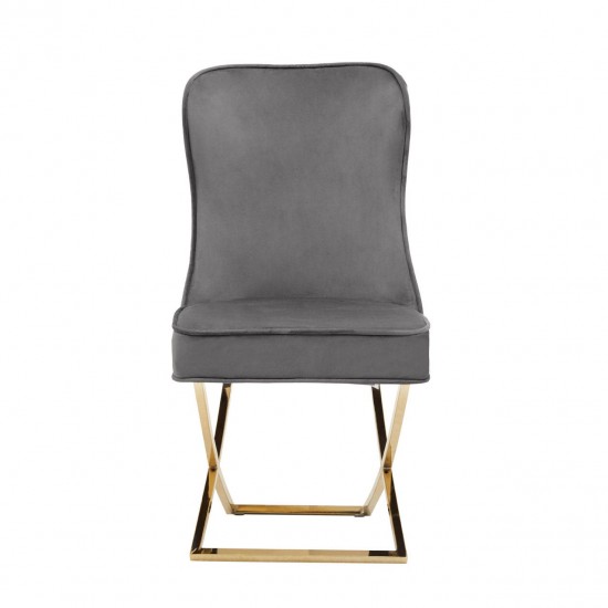 Belgravia Grey Velvet Back Button And Gold Cross Base Dining Chair