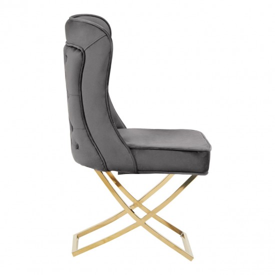 Belgravia Grey Velvet Back Button And Gold Cross Base Dining Chair