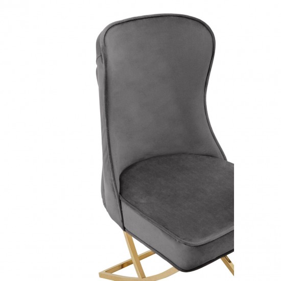 Belgravia Grey Velvet Back Button And Gold Cross Base Dining Chair