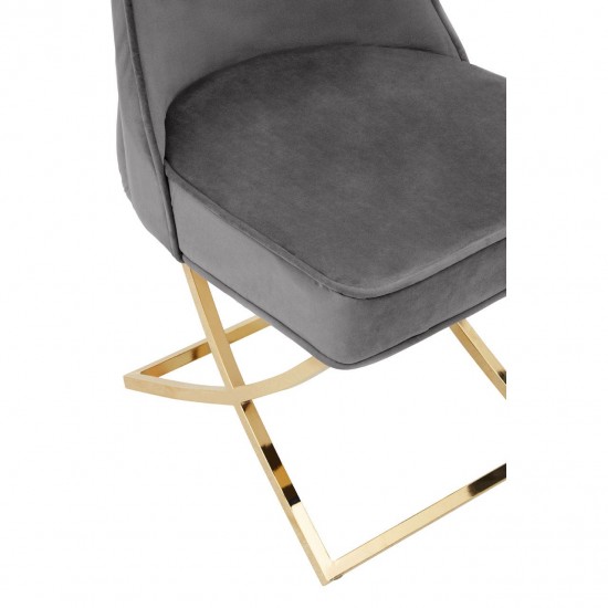 Belgravia Grey Velvet Back Button And Gold Cross Base Dining Chair