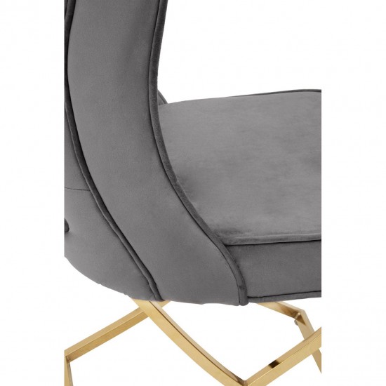 Belgravia Grey Velvet Back Button And Gold Cross Base Dining Chair