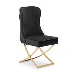 Belgravia Black Velvet Back Button And Gold Cross Base Dining Chair