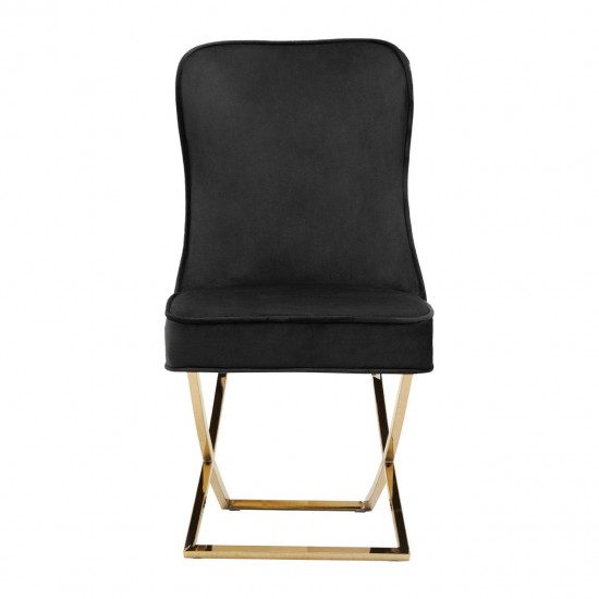 Belgravia Black Velvet Back Button And Gold Cross Base Dining Chair