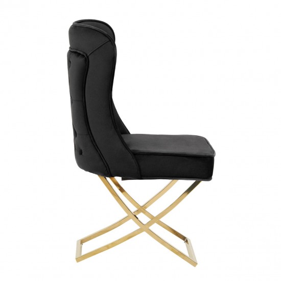 Belgravia Black Velvet Back Button And Gold Cross Base Dining Chair