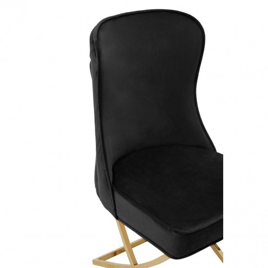 Belgravia Black Velvet Back Button And Gold Cross Base Dining Chair