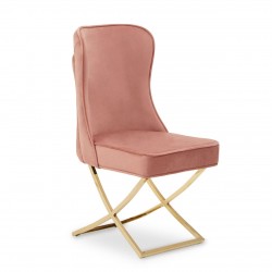 Belgravia Dusky Pink Velvet Back Button And Gold Cross Base Dining Chair