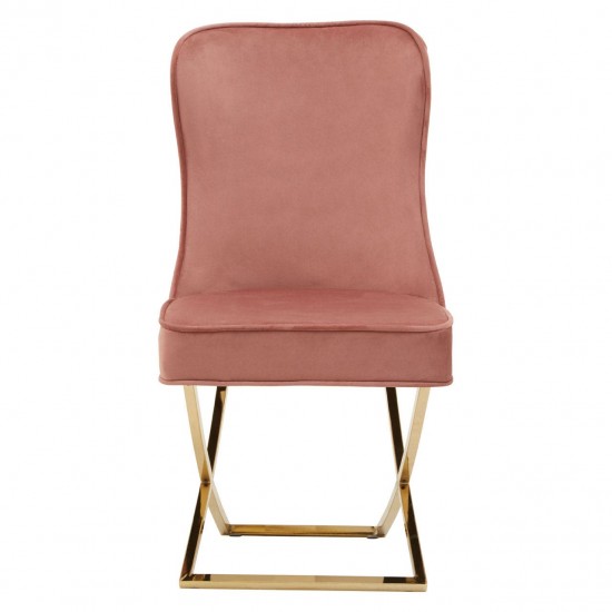 Belgravia Dusky Pink Velvet Back Button And Gold Cross Base Dining Chair