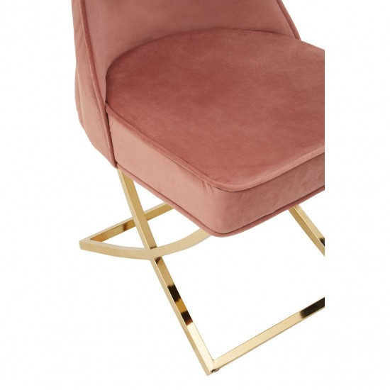 Belgravia Dusky Pink Velvet Back Button And Gold Cross Base Dining Chair