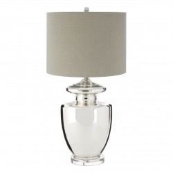Flemings Glass Base and Grey Shade Table Lamp