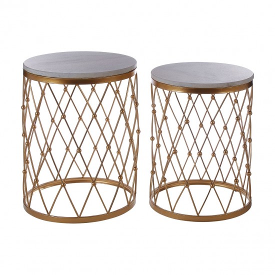 Armena Marble Top and Gold Finish Side Table Set