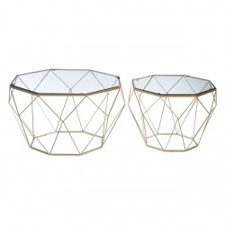 Armena Glass Top Gold Base Finish Side Table Set