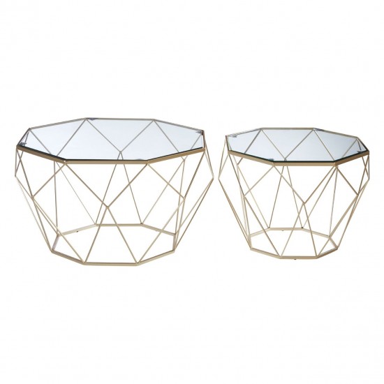 Armena Glass Top Gold Base Finish Side Table Set