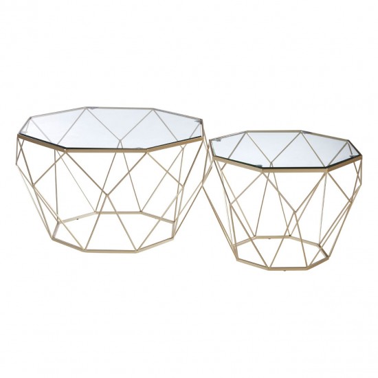 Armena Glass Top Gold Base Finish Side Table Set