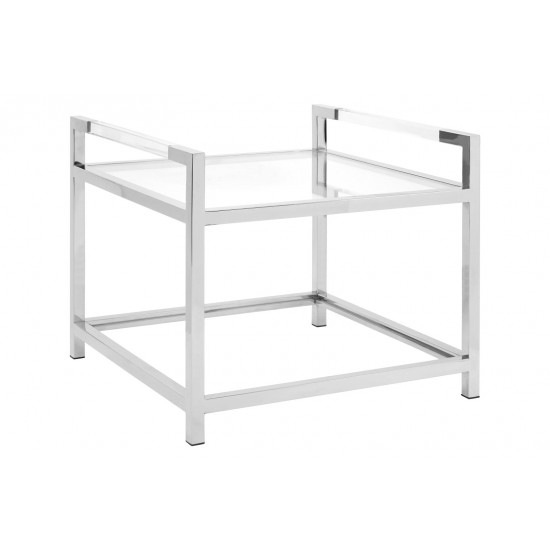 Lexington 2 Tier Polished Silver Finished and Glass Side Table 