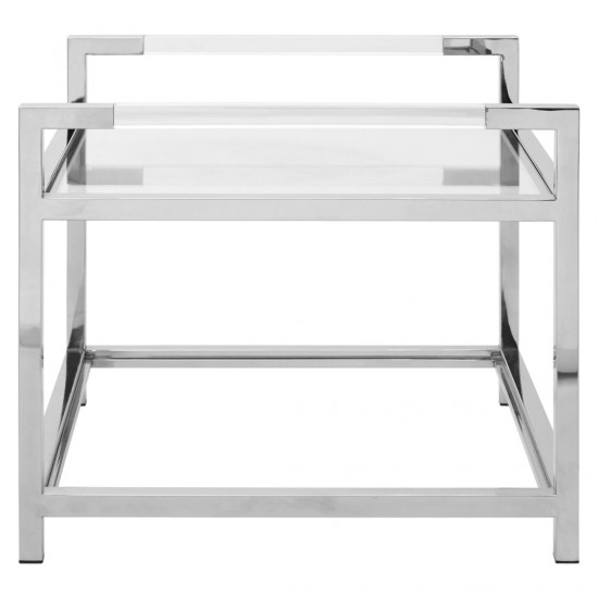 Lexington 2 Tier Polished Silver Finished and Glass Side Table 