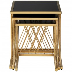 Eclectic Gold And Black Nest Of Three Tables 
