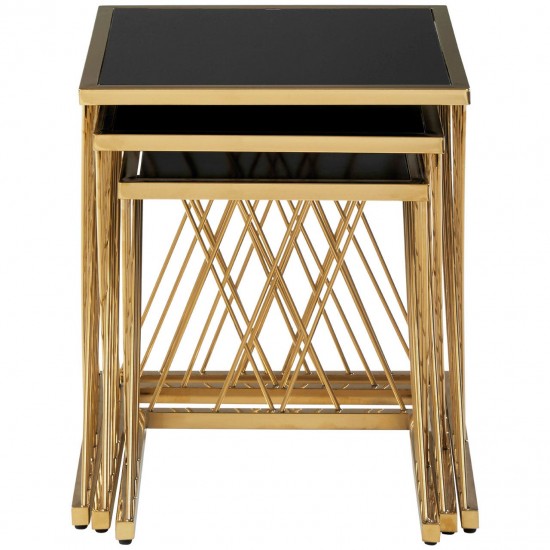 Eclectic Gold And Black Nest Of Three Tables 