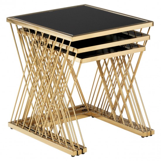 Eclectic Gold And Black Nest Of Three Tables 
