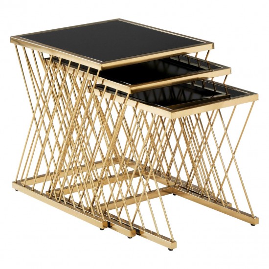 Eclectic Gold And Black Nest Of Three Tables 