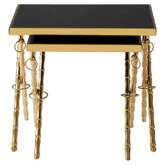 Eclectic Gold And Black Nest Of Two Tables 