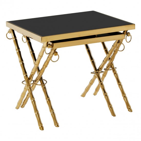 Eclectic Gold And Black Nest Of Two Tables 