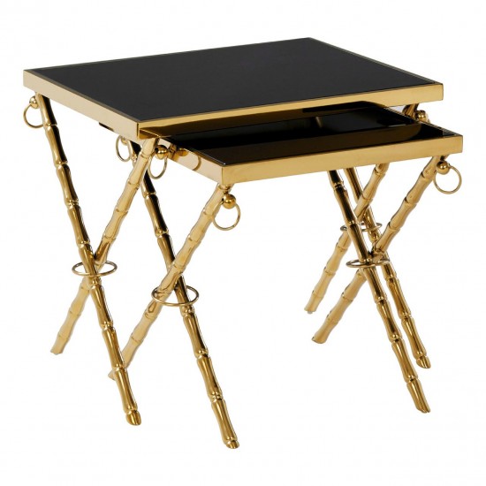 Eclectic Gold And Black Nest Of Two Tables 