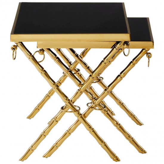 Eclectic Gold And Black Nest Of Two Tables 