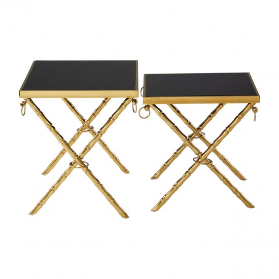 Eclectic Gold And Black Nest Of Two Tables 