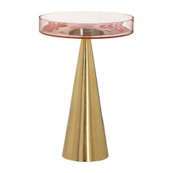 Hepburn Large Gold Base and Soft Pink Glass Top Side Table 