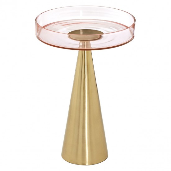 Hepburn Large Gold Base and Soft Pink Glass Top Side Table 