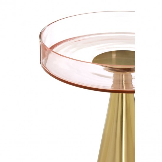 Hepburn Large Gold Base and Soft Pink Glass Top Side Table 