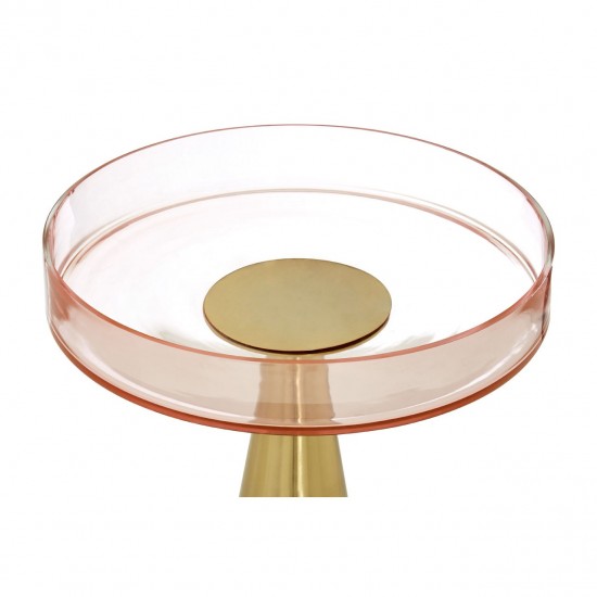 Hepburn Large Gold Base and Soft Pink Glass Top Side Table 
