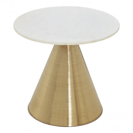 Hepburn Gold Finish Base With White Marble Top Side Table  