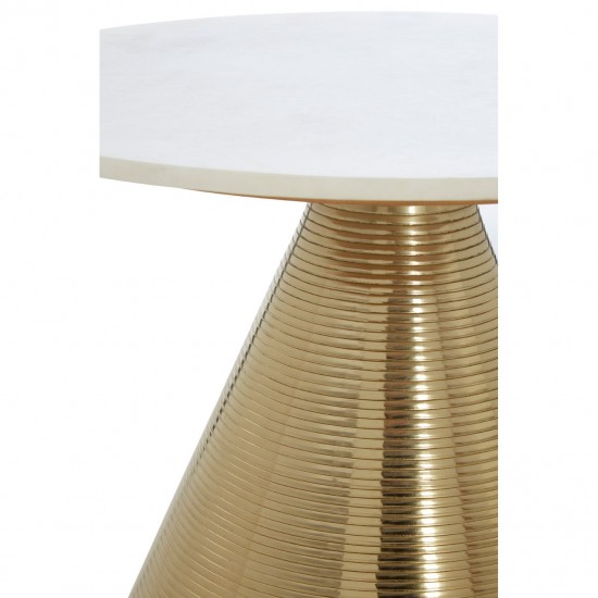 Hepburn Gold Finish Base With White Marble Top Side Table  