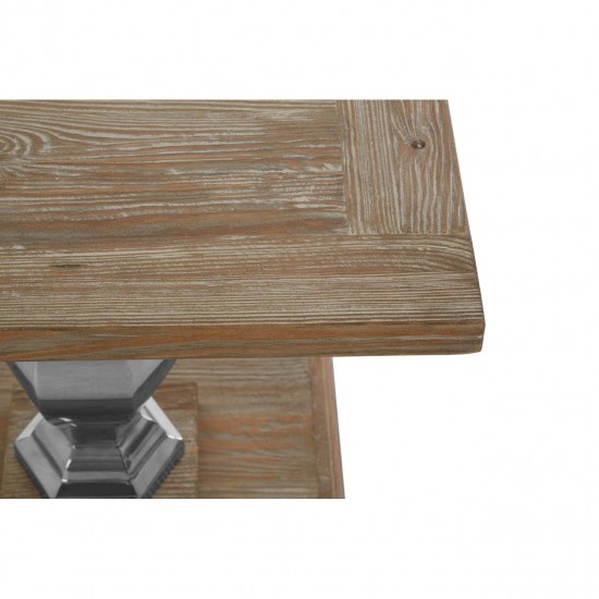 Madison Carved Light Wood and Chrome Finish Square Side Table 