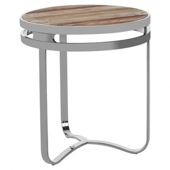 Madison Carved Light Wood and Chrome Finish Side Table 