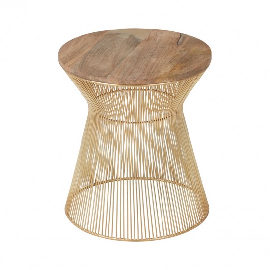Moura Gold and Wood Side Table 