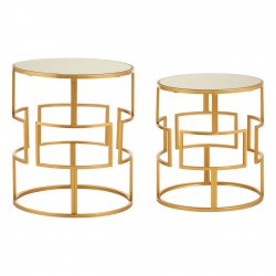 Amera Gold Finish Mirror Top Side Table Set 