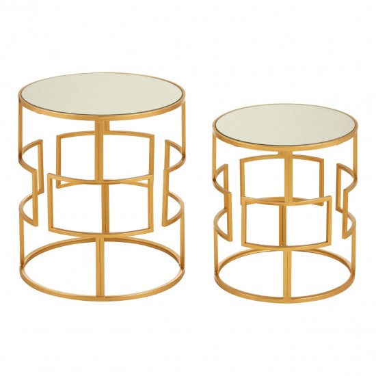 Amera Gold Finish Mirror Top Side Table Set 