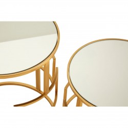 Amera Gold Finish Mirror Top Side Table Set 