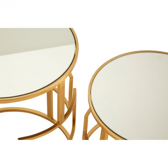 Amera Gold Finish Mirror Top Side Table Set 